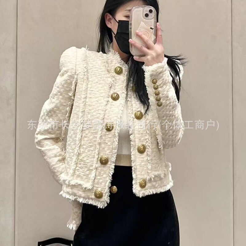 Shenzhen Nanyou Heavy Industry High-End Chanel-Style Double-Breasted Tassel Wool Tweed Short Jacket for Ladies
