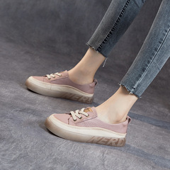 2318新款春夏季頭層牛皮淺口單鞋女復古休閒厚底果凍底小白鞋