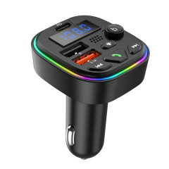 C18车载蓝牙MP3播放器 新款FM发射器蓝牙接收器双USB车充带氛围灯