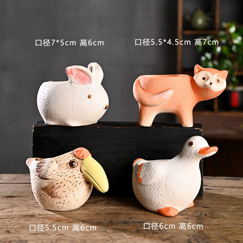 Pequeña caricatura, animal creativo, maceta carnosa, cerámica, arcilla especial para el hogar, maceta de control de raíces de cerámica gruesa, venta al por mayor