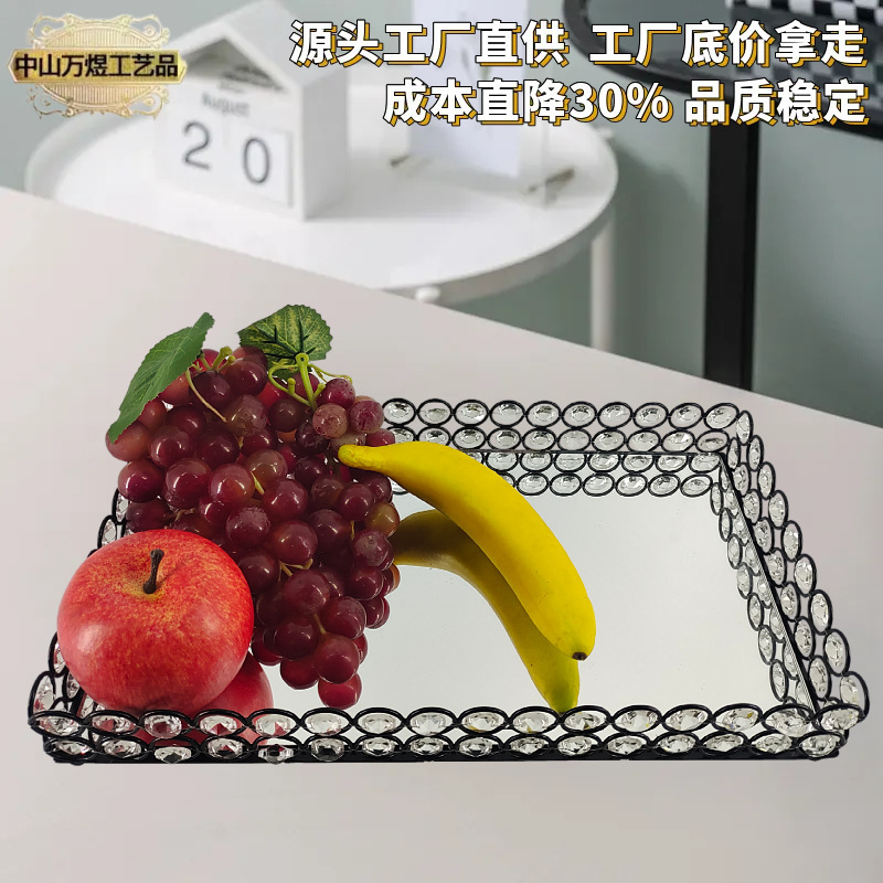 European Glass Fruit Plate Home Ins Style Crystal Dessert Cake Tray Rectangular Fruit Plate Storage Tray Dried Fruit
