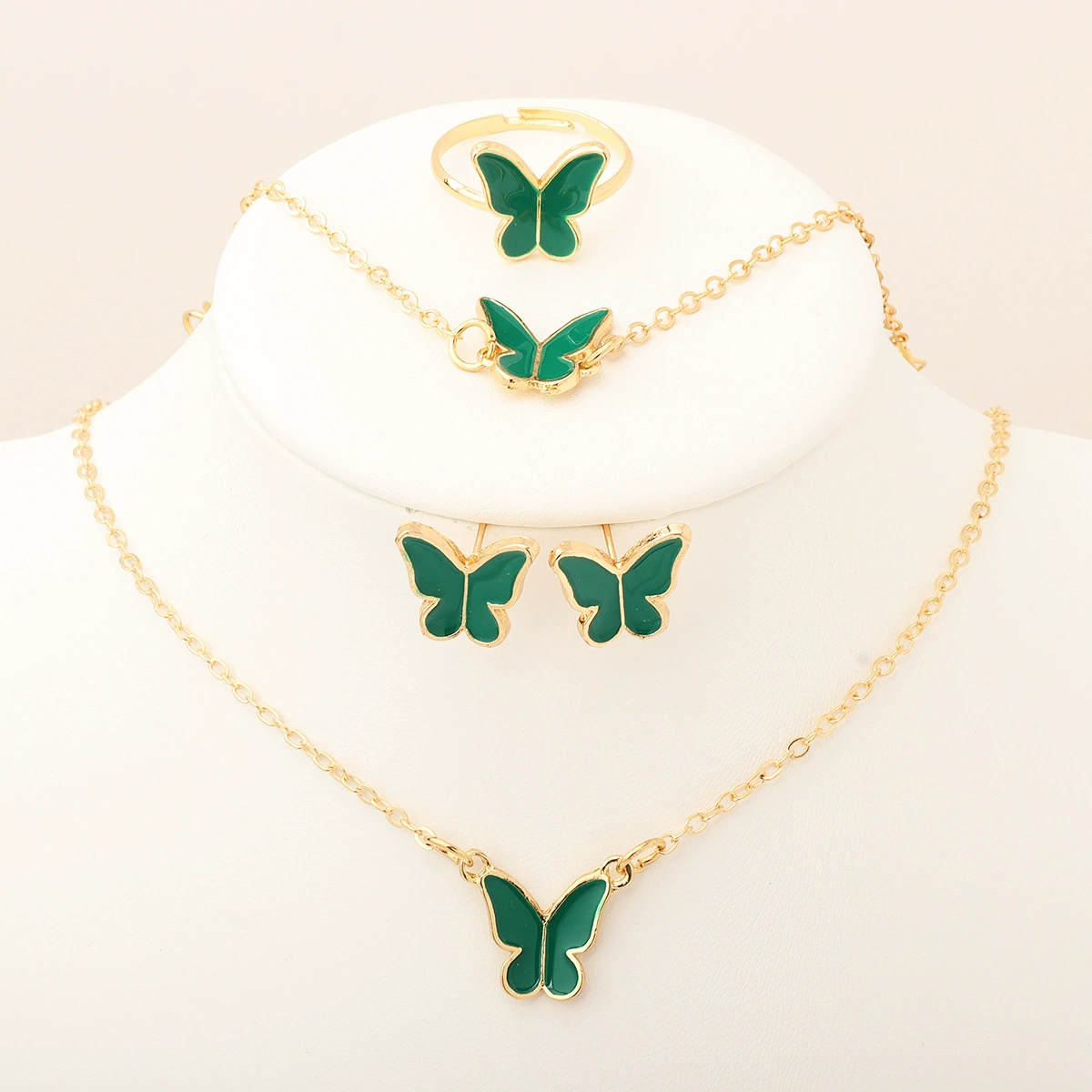 Набор украшений в европейском и американском стиле: колье, серьги и браслет с бабочками, сплав, многоцветная оправа, оптовая продажа.