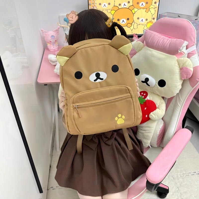 自作高颜値日系かわいいズック茶色刺繍熊百合学生ソフト妹ランドセル超萌えかばん|undefined