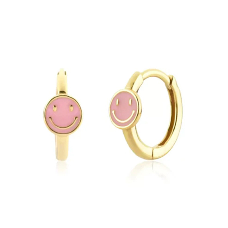 Fashion Smiley Face Copper Enamel Hoop Earrings 1 Pair