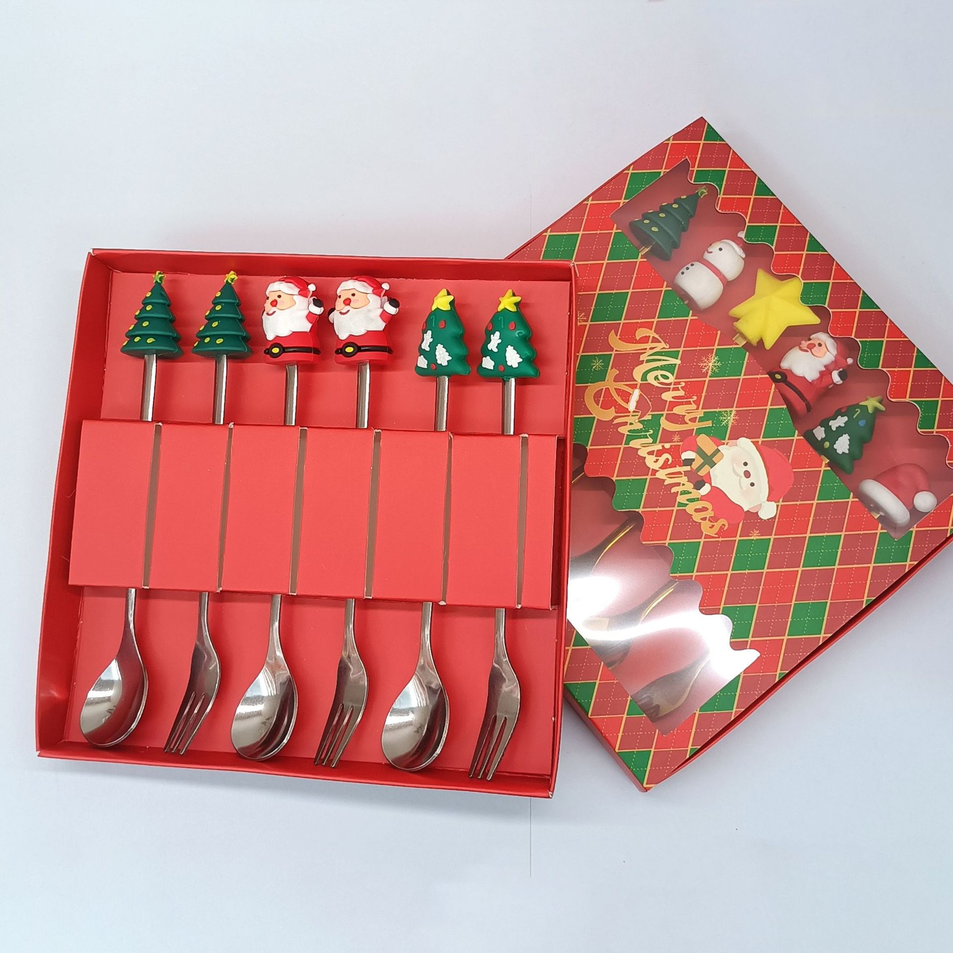 Cuchara transfronteriza de acero inoxidable Santa Claus árbol cuchara de café postre tenedor de fruta muñeca cuchara tenedor vajilla juego de regalo image 47