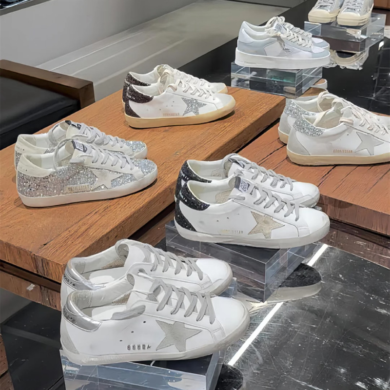 GG Golden Goose genuine leather star-patterned distressed sneakers for women, vintage-style dirty sneakers, Golden Super-St casual skate shoes for men GG Golden Goose genuine leather star-patterned distressed sneakers for women, vintage-style dirty sneakers, Golden Super-St casual skate shoes for men