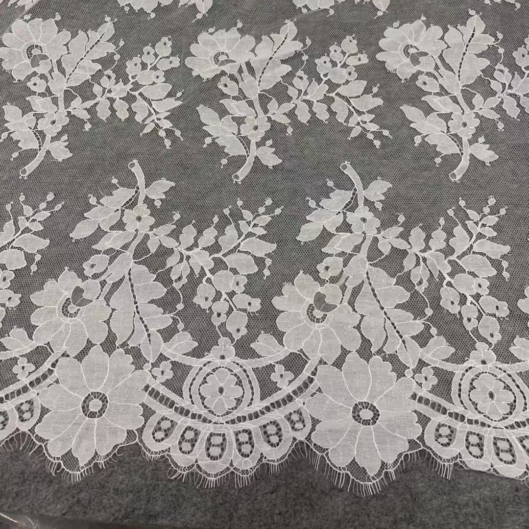 锦棉单丝剪线蕾丝睫毛花边花朵定位蕾丝面料