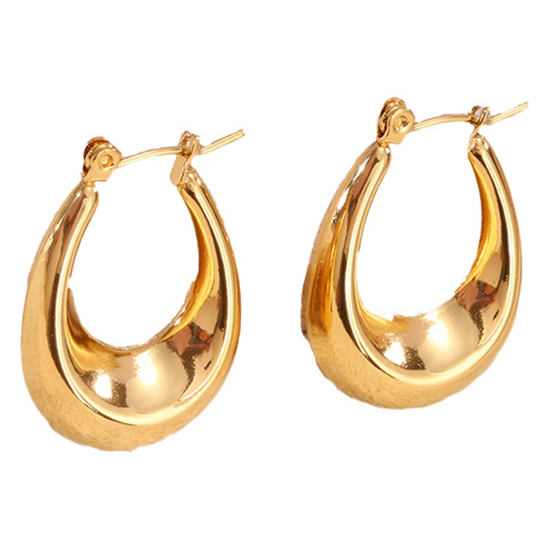 Trendy U-Shaped Hollow Stainless Steel Tassel Earrings for Women, 18K Vintage European and American Exquisite Titanium Steel Earrings