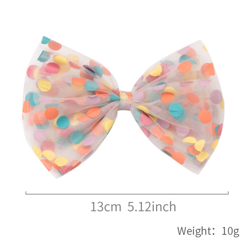 Colorful polka dot mesh children's hairpin, princess large bow hairpin, snowflake star half-wrapped cloth top clip