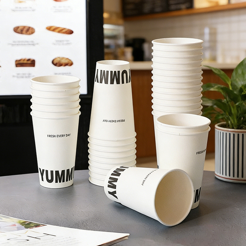 Taza de papel desechable para bebidas frías y calientes gruesas de grado alimenticio para llevar empaquetado comercial de 500ml taza de café con tapa