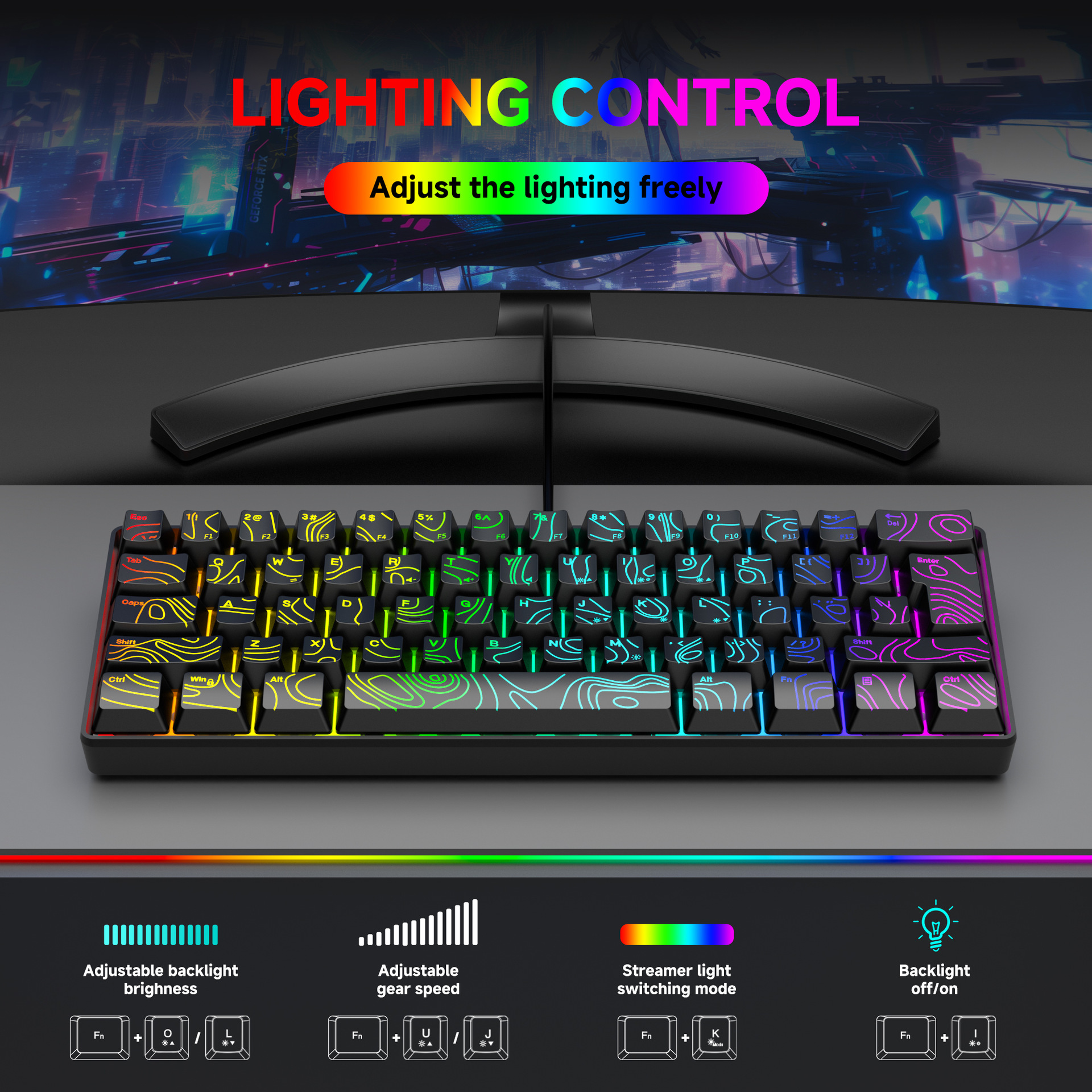 61 tuşlu RGB oyun kablolu klavye ve fare seti renkli MINI mekanik olmayan film siyah beyaz bilgisayar klavyesi