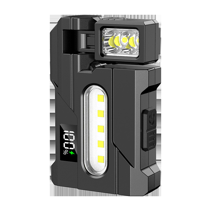 LED强光EDC手电充电便携夹帽灯笔插旋转多功能COB检修户外工作灯|undefined