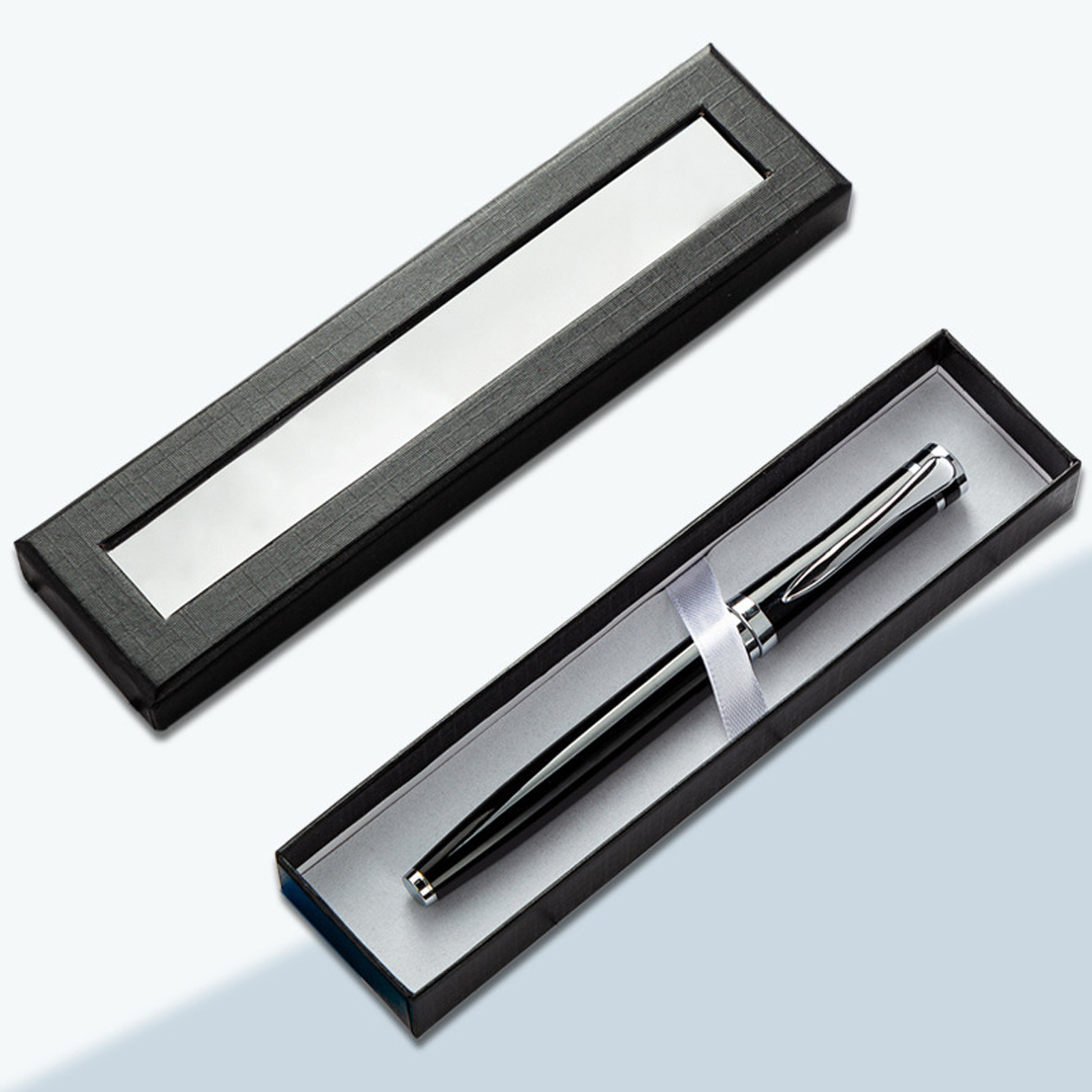 En stock al por mayor tapa pluma caja Ventana de alta gama caja de regalo de papelería de publicidad caja de la pluma de impresión LOGO