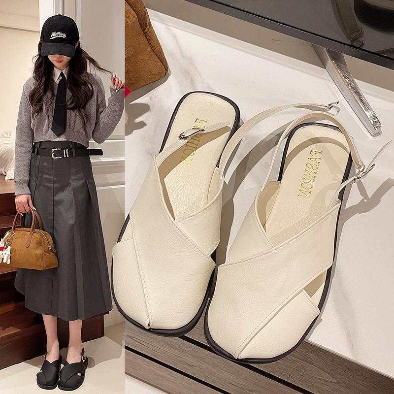 2025 весенняя пряжка римские сандалии женские новые ретро темперамент пляжные сандалии внешняя торговля