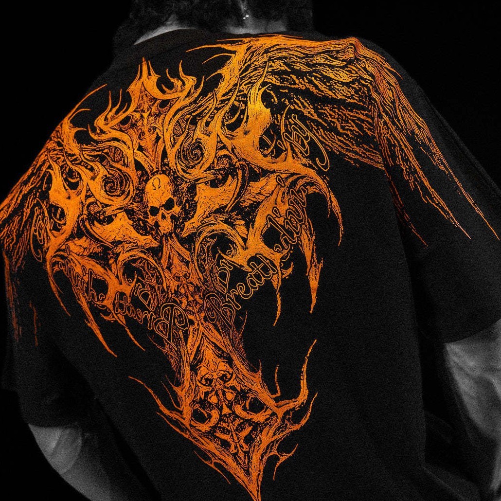 Breathedivinity's New Dark Gothic Dragon Style Loose-fit Plus-size Pure Cotton Men's Short-sleeve T-shirt 008_viptrois.com