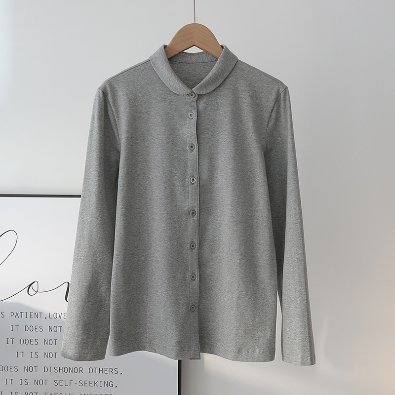 多用途で快適な女性用秋冬ボトムシャツ、ニットストレッチコットン長袖白シャツ、肌に優しく暖かいシャツ