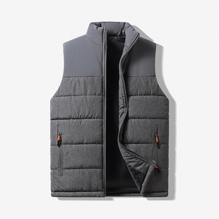 Down Cotton Vest Men's Winter Thickened Warm Vest Hoodless Collar Waistcoat Contrast Color Korean Fashionable Vest