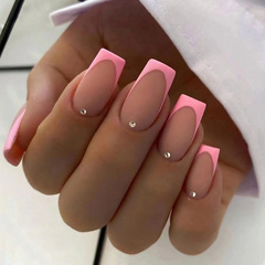 Minimalist French rose pink diamond-style wearable nails with a satin texture, Western and Eastern INS-style fake nails, sweet and cute girl style
