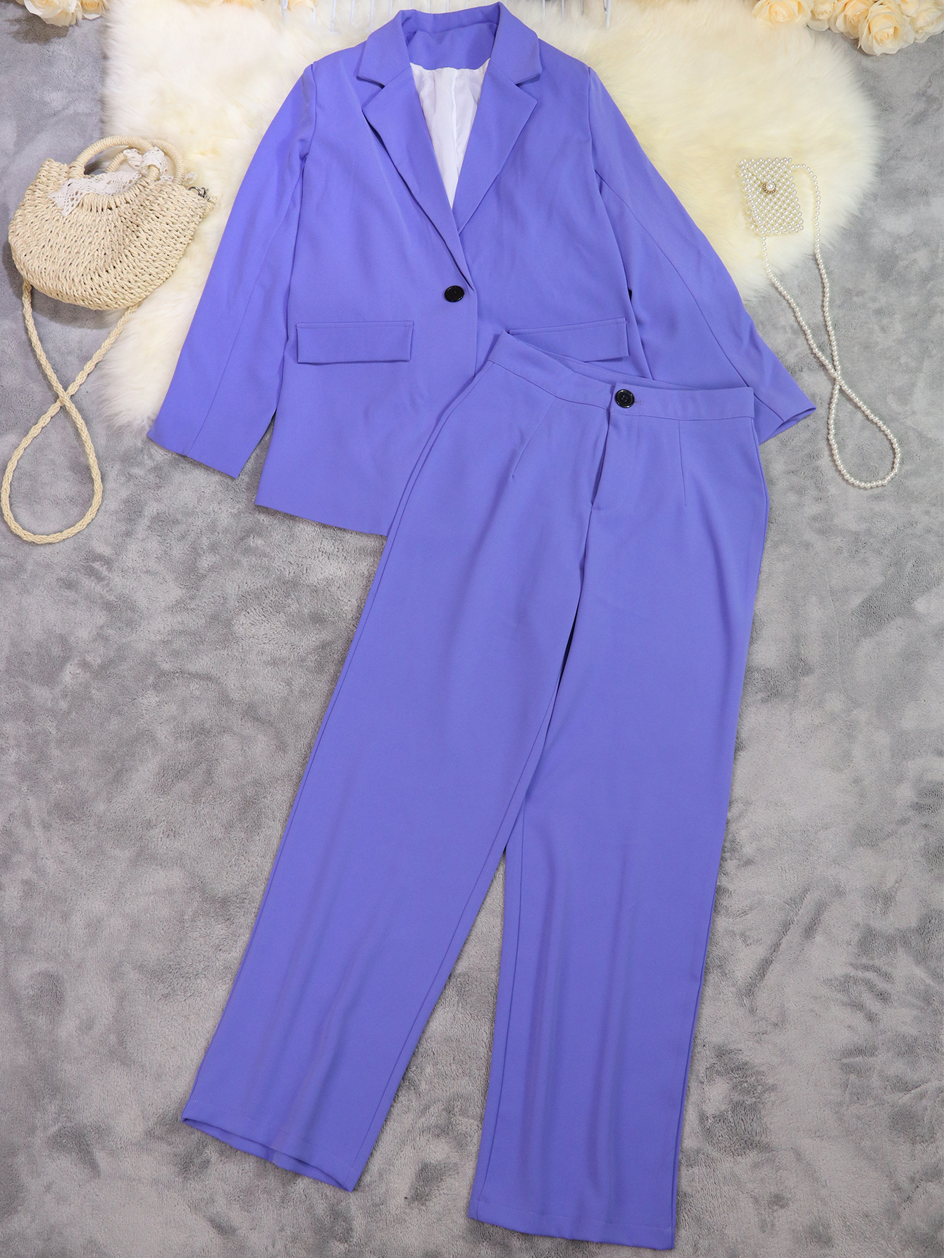 Women's Pant Sets Solid Colour Commuter Suit With High Waist Trousers_voghion.com