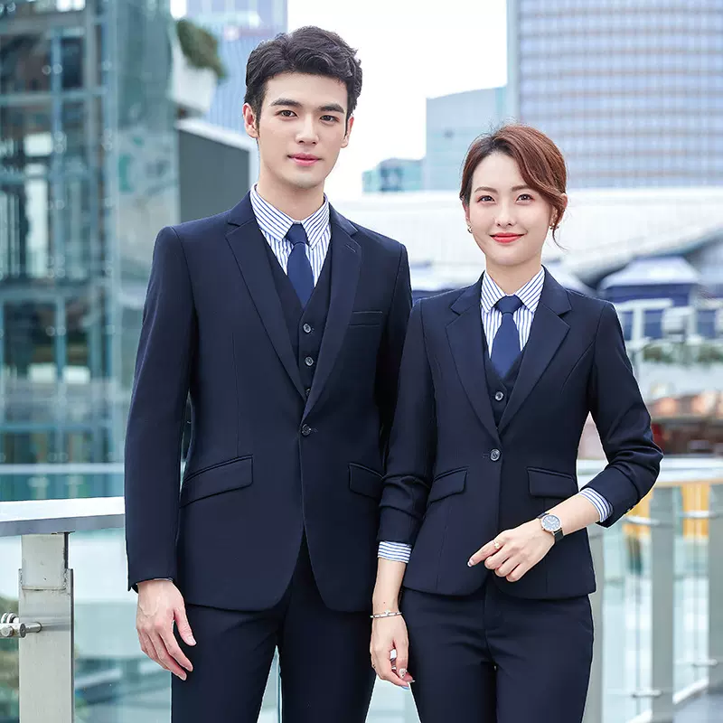 新款西装男精美职业装男女同款套装长袖袖修身银行工作服团购批发