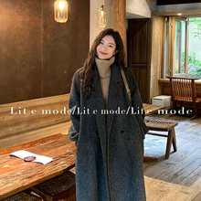 美拉德中长款毛呢外套女小个子名媛慵懒韩系秋冬加绒加厚呢子大衣