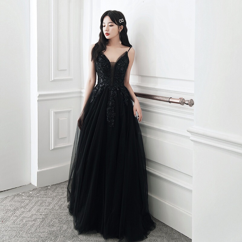 Black Little Dress with Straps 2026 New Style Socialite French-Style Little Dress Birthday Party Graduation Host Dress