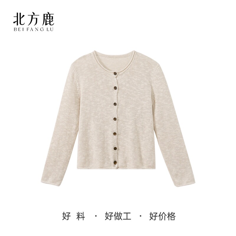 Northern Deer 44.6% cotton 30.5% linen 24.9% mulberry silk early autumn French floral yarn round neck cardigan for women 261531 Northern Deer 44.6% cotton 30.5% linen 24.9% mulberry silk early autumn French floral yarn round neck cardigan for women 261531