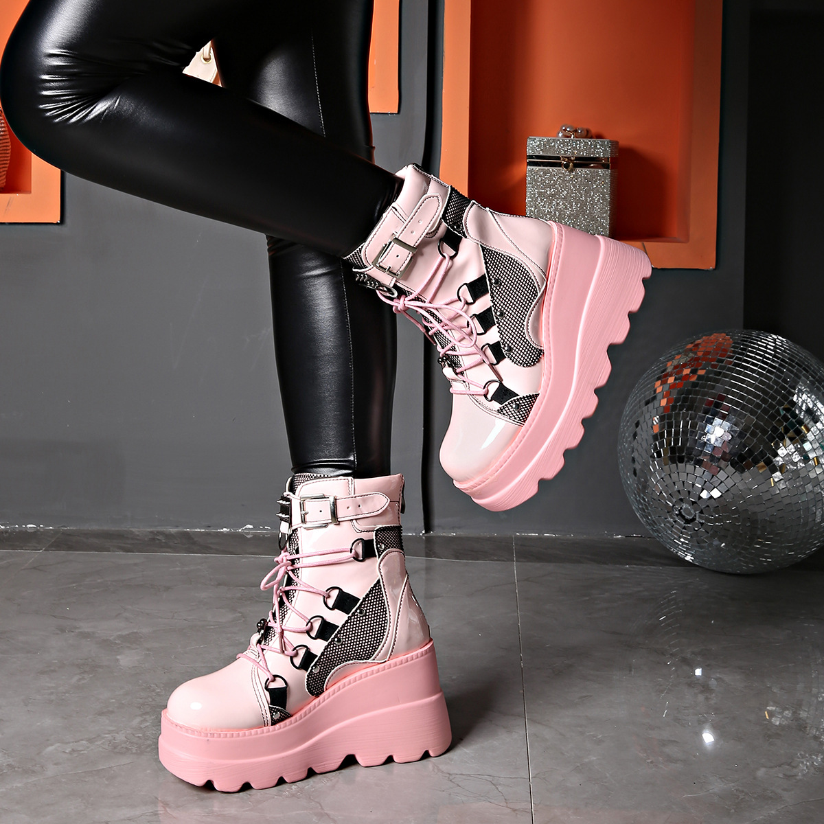 Women's Shoes wedge heel Martin boots women 2024 new pink thick sole large size fashion short boots women dark rivets_voghion.com