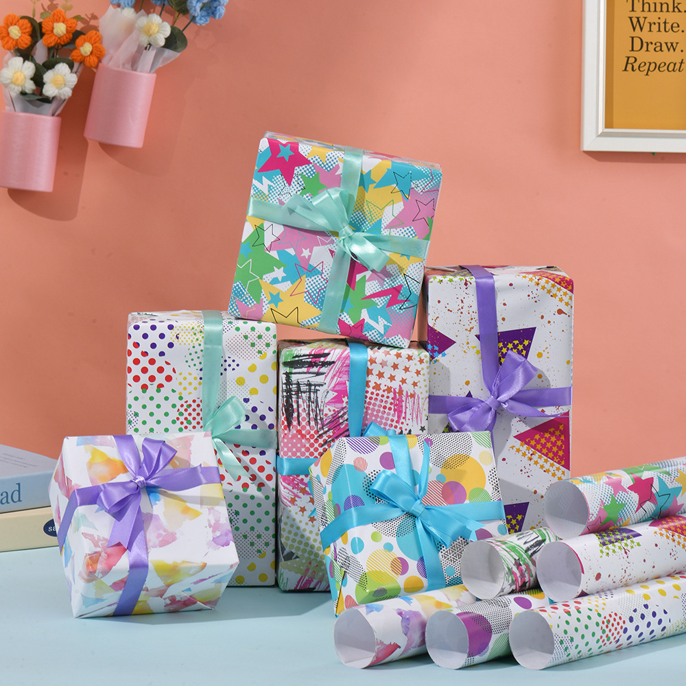 Impresión en color papel de regalo papel de embalaje de juguetes DIY regalo embalaje de regalo papel de pared papel de papel de papel en stock