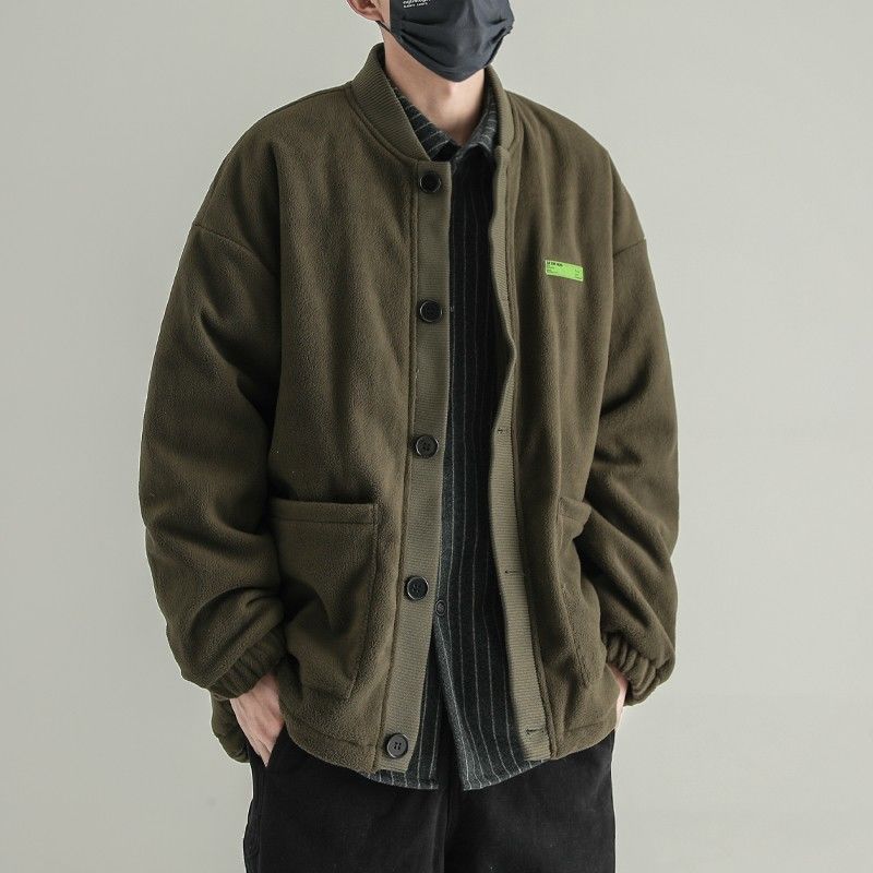 春秋棒球服外套男摇粒绒夹克加厚加棉日系工装棉服夹克