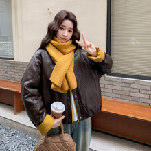 PU皮羽绒服女冬季新款2025巨好看小个子撞色短款90白鸭绒加厚外套