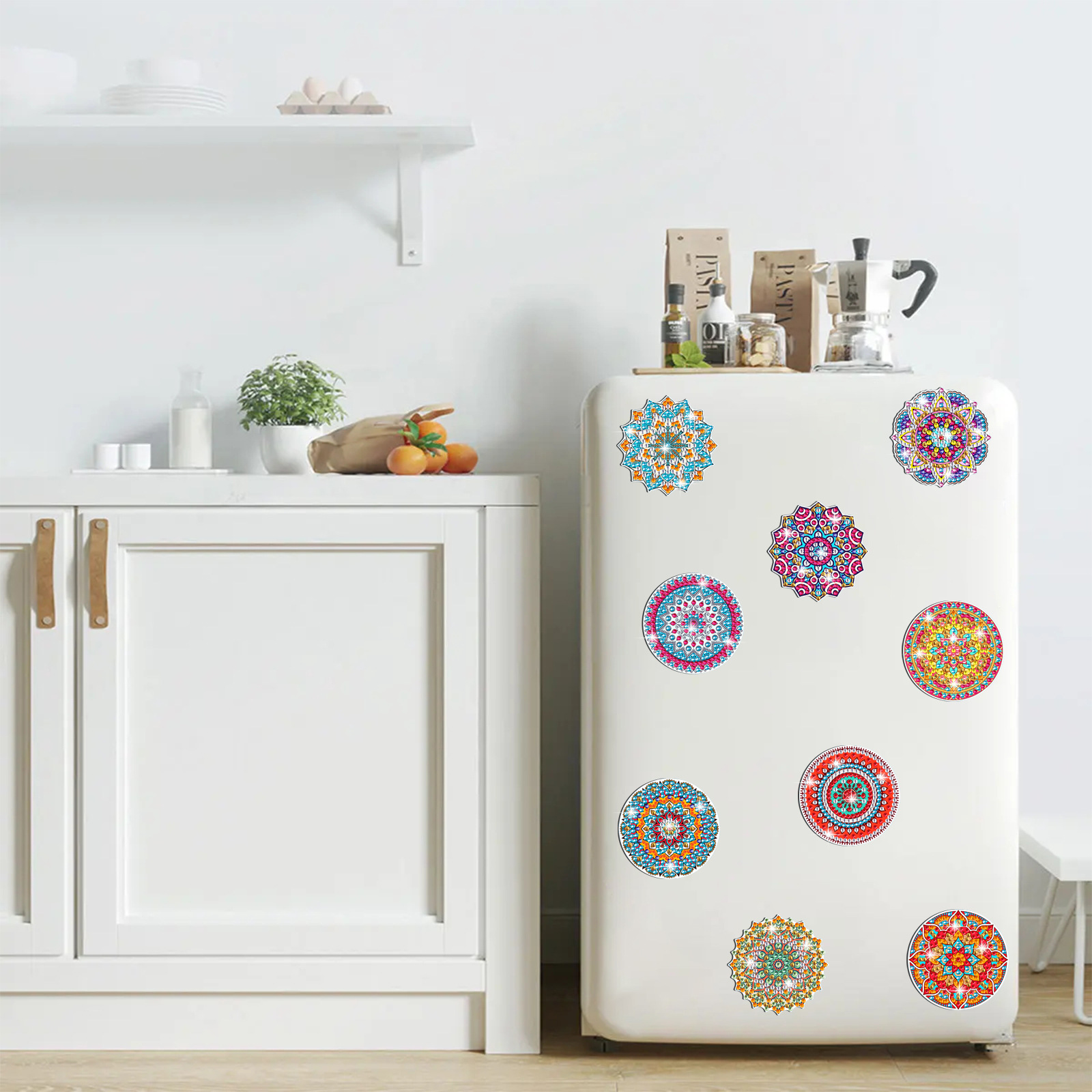 Transfronterizo mandala redondo magnetismo dibujo de diamante pegatinas de refrigerador para niños hechos a mano diy creativo pegatinas de mampostería al por mayor