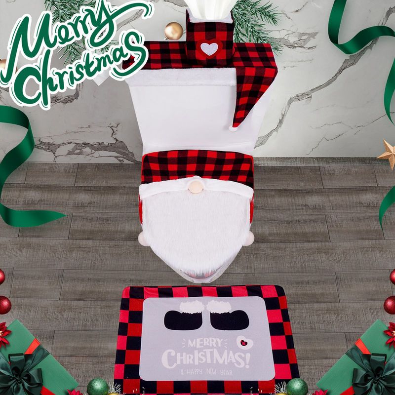 クロスボーダー热い贩売クリスマス便器カバーフェイスレス人形4点セットサンタクローストイレ装饰クリスマス用品|undefined
