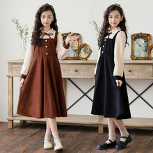 女童秋冬连衣裙冬季加绒公主裙2023新款复古学院风秋冬裙子