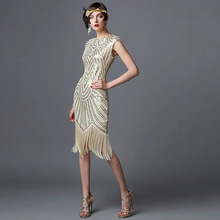 外贸欧美1920s复古手工亮片连衣裙亚马逊盖茨比晚礼服舞台表演服