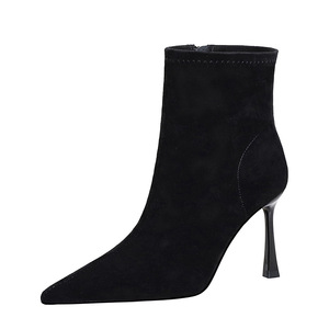 7922-5 Korean style fashion boots for women with high-end feel, suede pointed toe, thin heel, side zipper, high heels, s