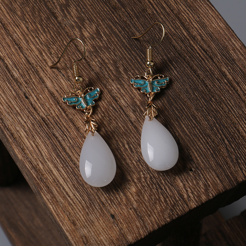 Cloisonne imitation point Emerald gold-plated earrings Forbidden City classic new Chinese simple Chinese style Hanfu antique earrings