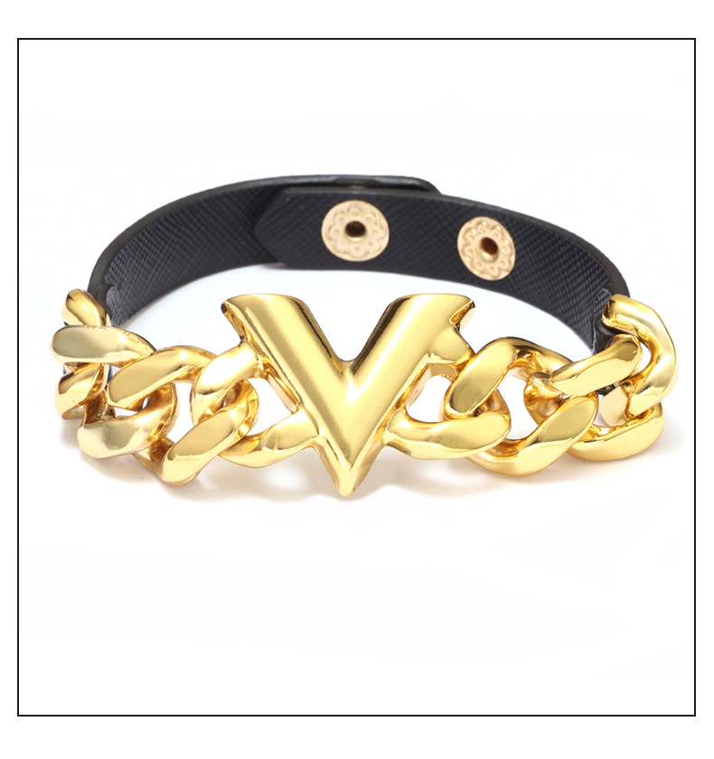 Simple Style V Shape Pu Leather Alloy Plating Unisex Wristband display picture 4