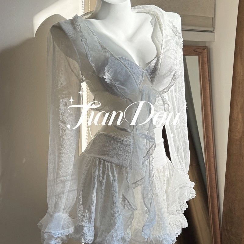 [Angel Heart] High-Quality Sexy Pure Desire Split Skirt Bikini Three-Piece Swimsuit for Women Hot Spring