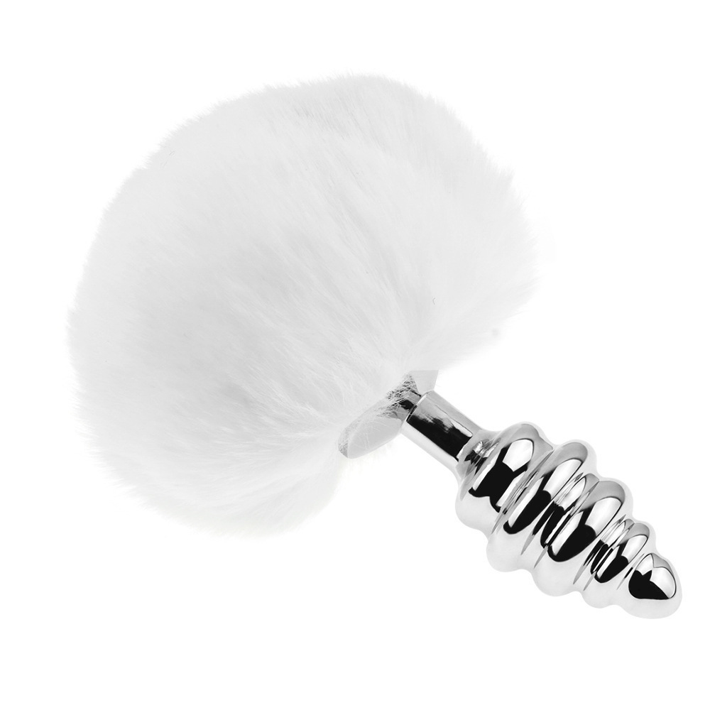 Threaded Metal Anal Plug with Faux Rabbit Fur Tail, Red — detail image 15