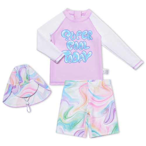 New girl's cute long-sleeved shorts split swimsuit medium big boy girl's sunscreen long-sleeved children's swimsuit