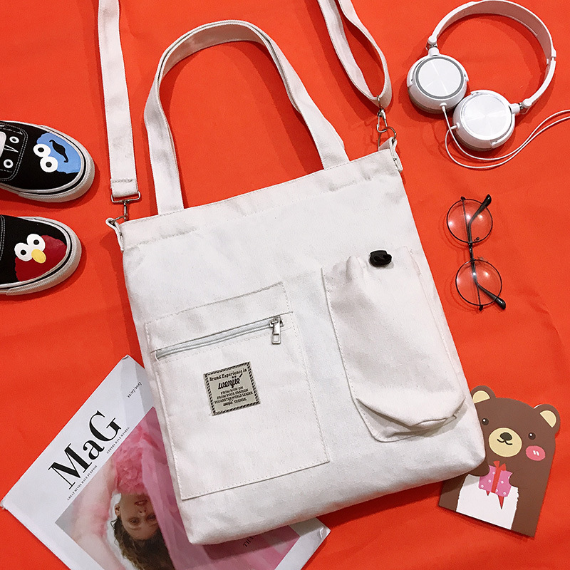 Bolsa de lona de las mujeres bolsa de mensajero estudiante japonés ins estilo bolso de hombro coreano simple todo-fósforo bolso de gran capacidad