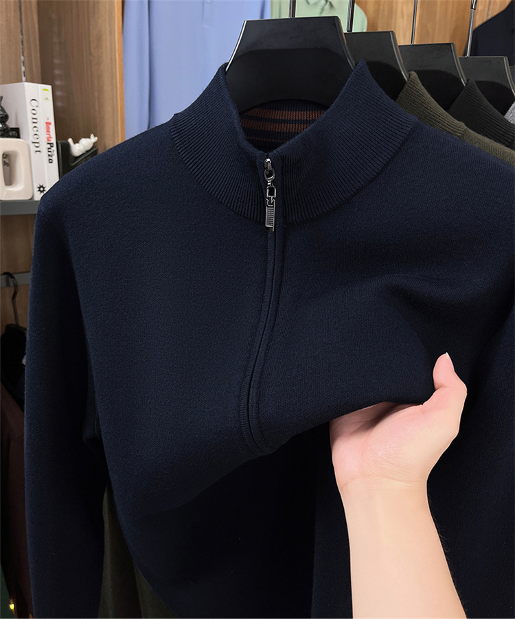 Áo len cardigan nam Haggis 100% len dày dặn có khóa kéo dệt kim cổ đứng — màu đen chi tiết 14
