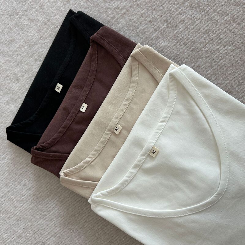 Hemp U-Neck Short-Sleeve T-Shirt for Women, Silky and Breathable, Slimming, Basic Versatile Solid Color Hemp Cotton Top, Base Layer Shirt