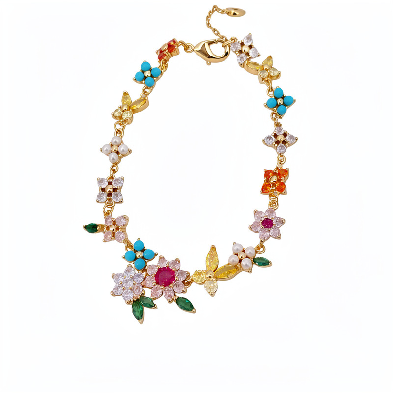 18 quilates de oro verdadero, collar de mariposa de flores de piedra, lujo ligero, nicho, cadena de clavícula, conjunto de joyas de temperamento exquisito
