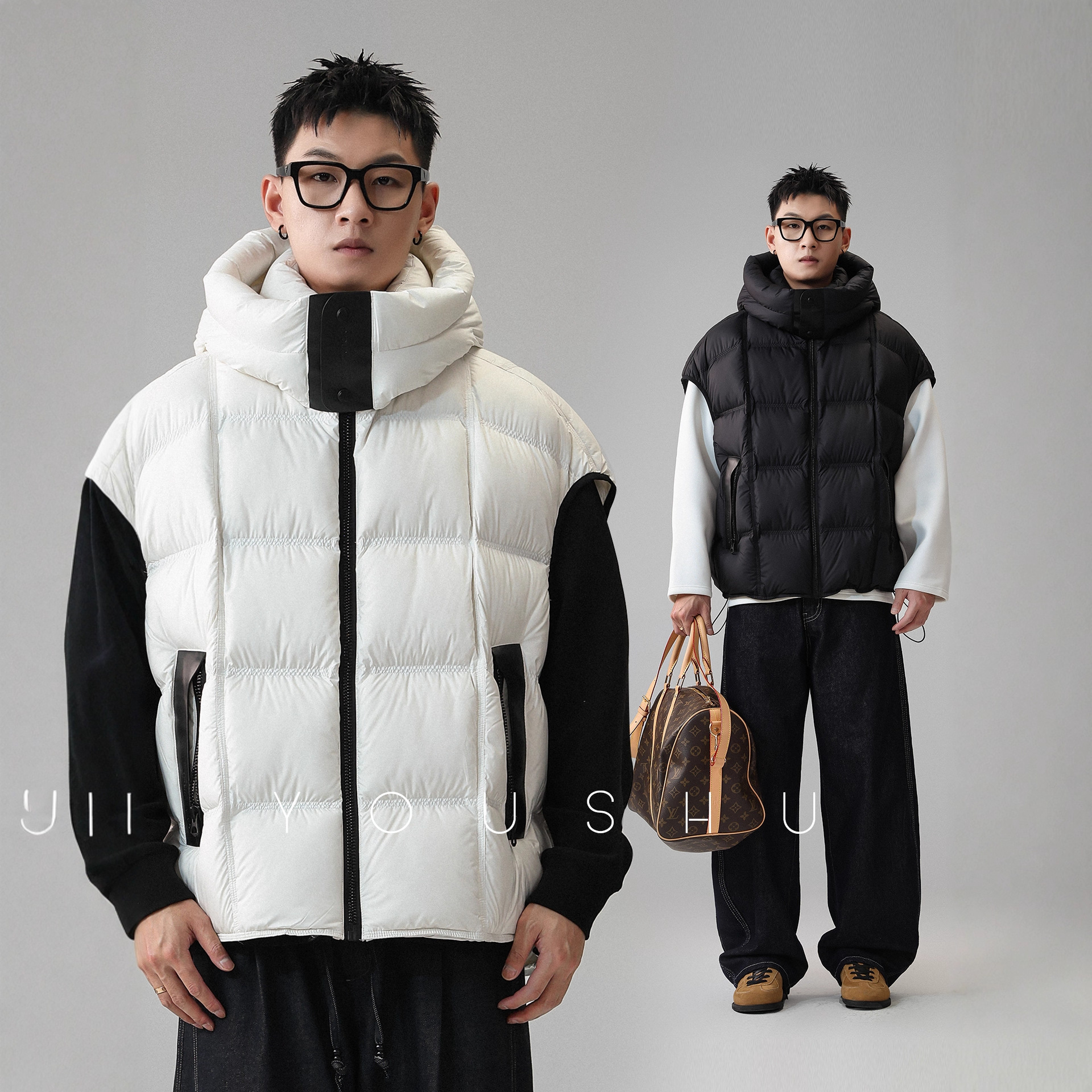 正品90白鸭绒高充绒量连帽无袖羽绒服马甲男冬季2025新款背心