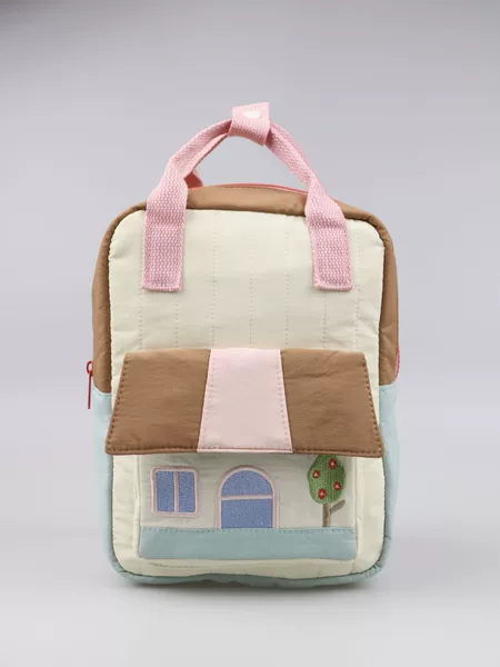 Tree House Embroidery Parent-Child Outgoing Stitching Contrast Color Backpack for Boys and Girls Korean Hand-Carrying Lightweight Backpack Cross-Border