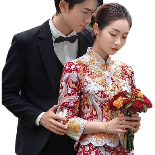 Dragon and Phoenix gown 2023 Winter new Chinese Xiuhe clothing Big Five Fu straight skirt small toast gown queen gown