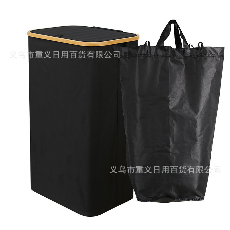 Canasta de lavandería plegable de bambú transfronteriza Canasta de almacenamiento de gran capacidad con tapa y bolsa interior Canasta de almacenamiento de canasta de lavandería a prueba de polvo