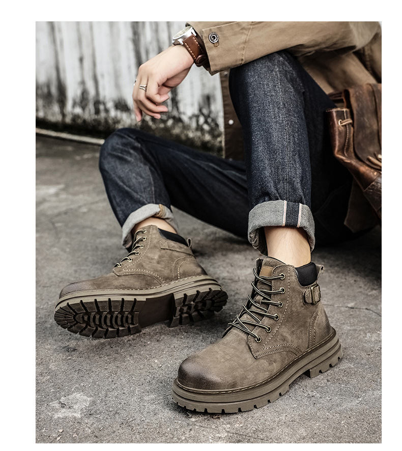 Men's ankle boots Autumn high top men's boots Retro casual desert boots Leather big yellow boots platform work boots_voghion.com